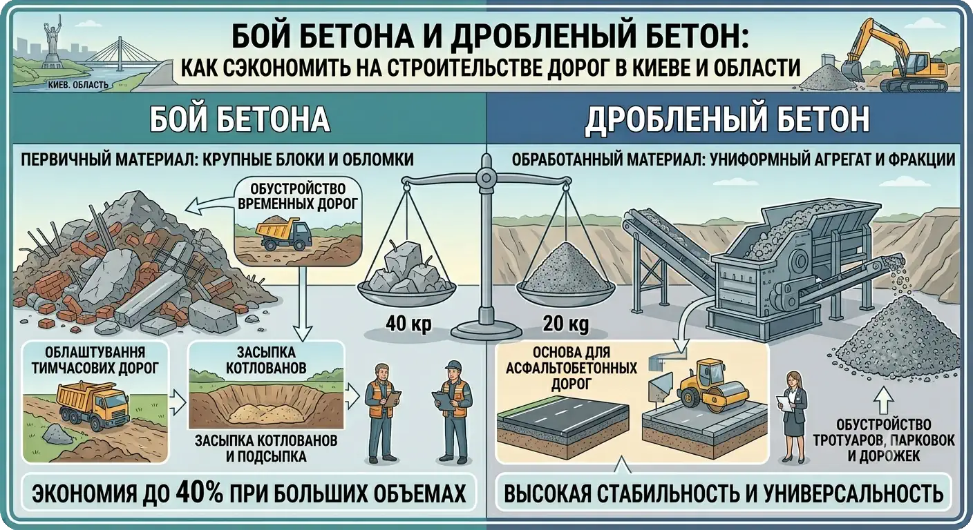 Бой бетона и дробленый бетон: как сэкономить на строительстве дорог в Киеве