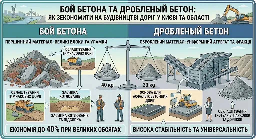 Бій бетону та дроблений бетон: як зекономити на будівництві доріг