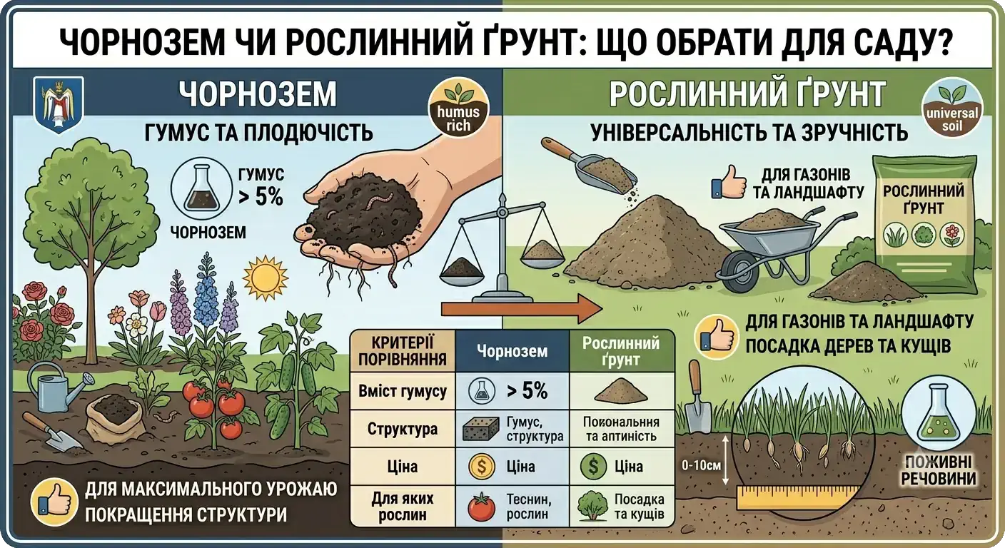 Чорнозем чи рослинний ґрунт: що обрати для саду?