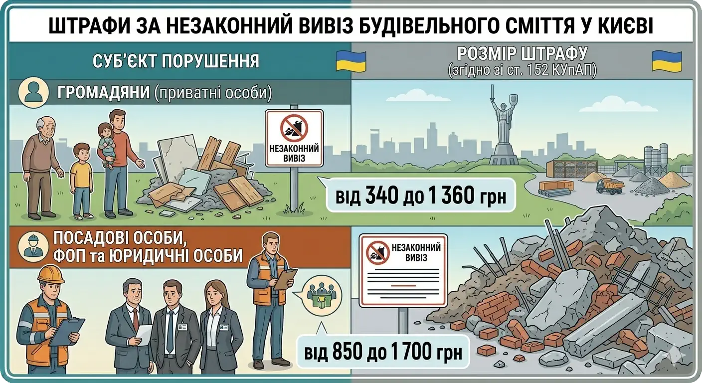 Штрафы за незаконный вывоз строительного мусора в Киеве