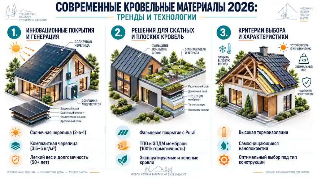 Современные кровельные материалы и технологии крыш 2026 года