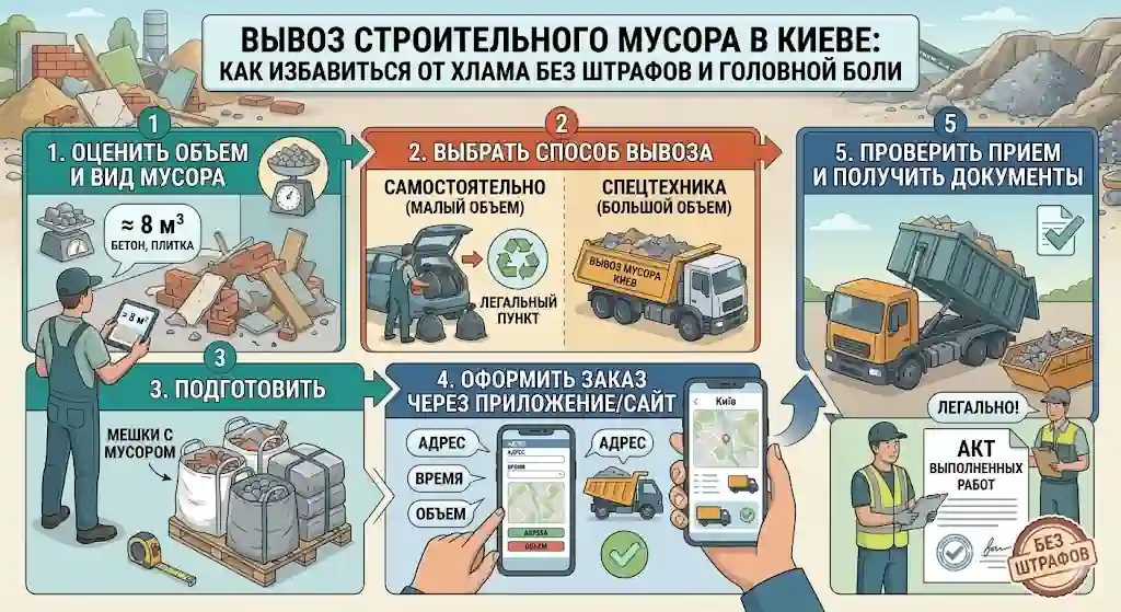 Вывоз строительного мусора в Киеве самосвалом MARKTRANS
