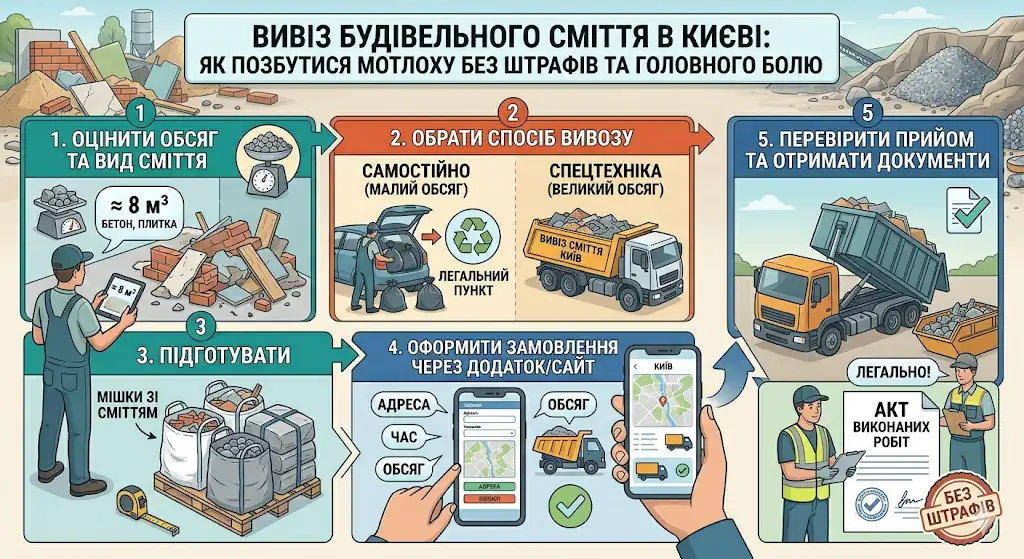 Вывоз строительного мусора в Киеве самосвалом MARKTRANS